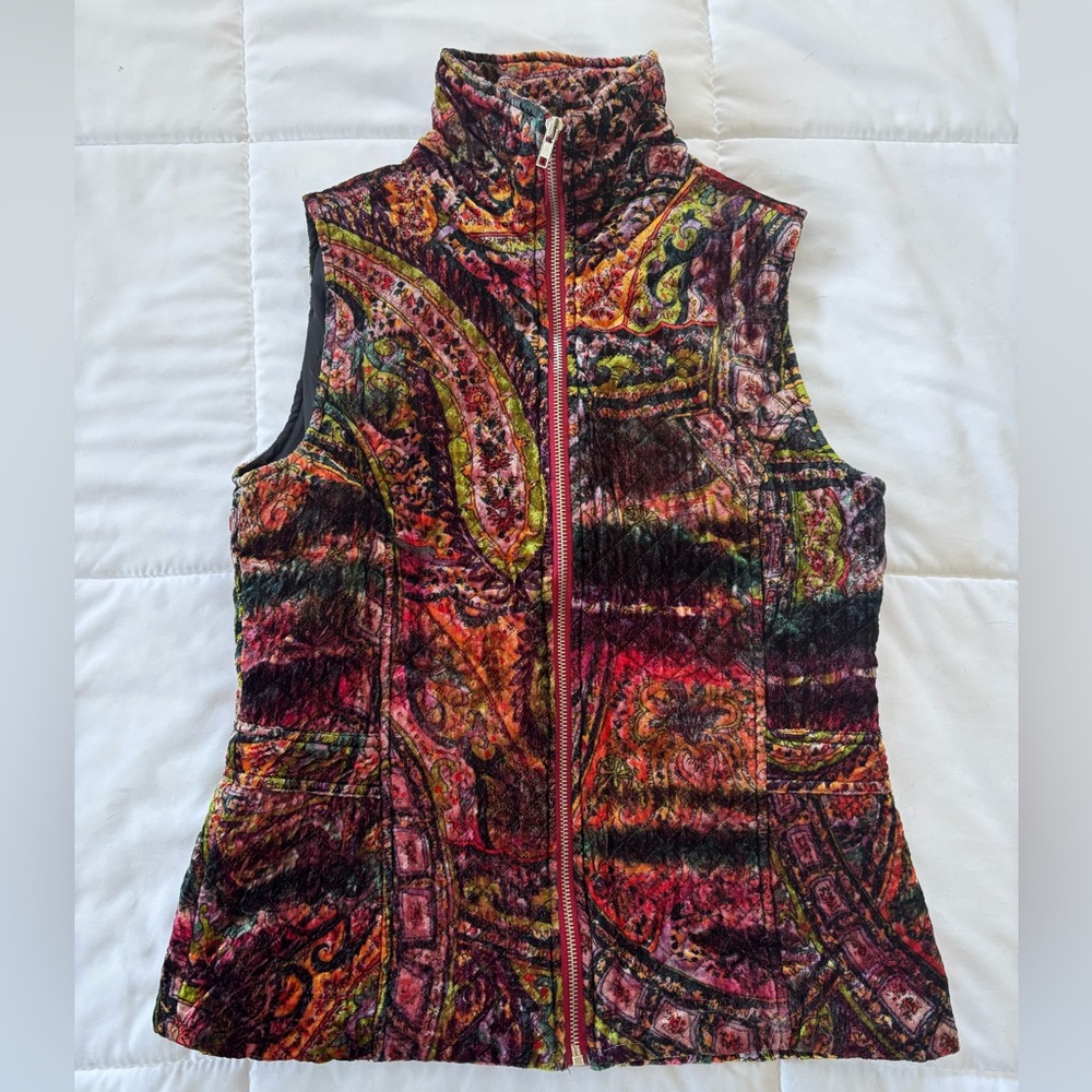 90s y2k Retro Velvet Chico's Multicolor Paisley Vest - Picture 2 of 8